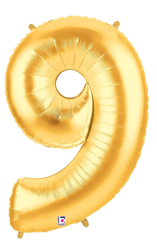 Betallic 9 Gold 34 inch Shaped Foil Balloon Polybagged 1ct