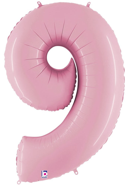 Betallic Number 9 Pastel Pink 34 inch Shaped Foil Balloon Polybagged 1ct