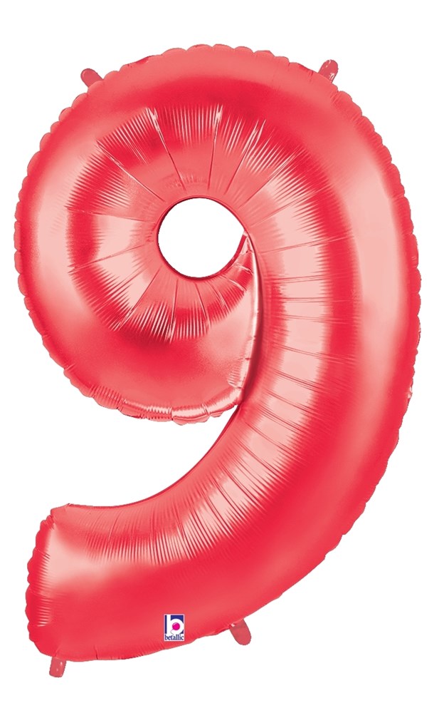 Betallic 9 Red 34 inch Shaped Foil Balloon Polybagged 1ct