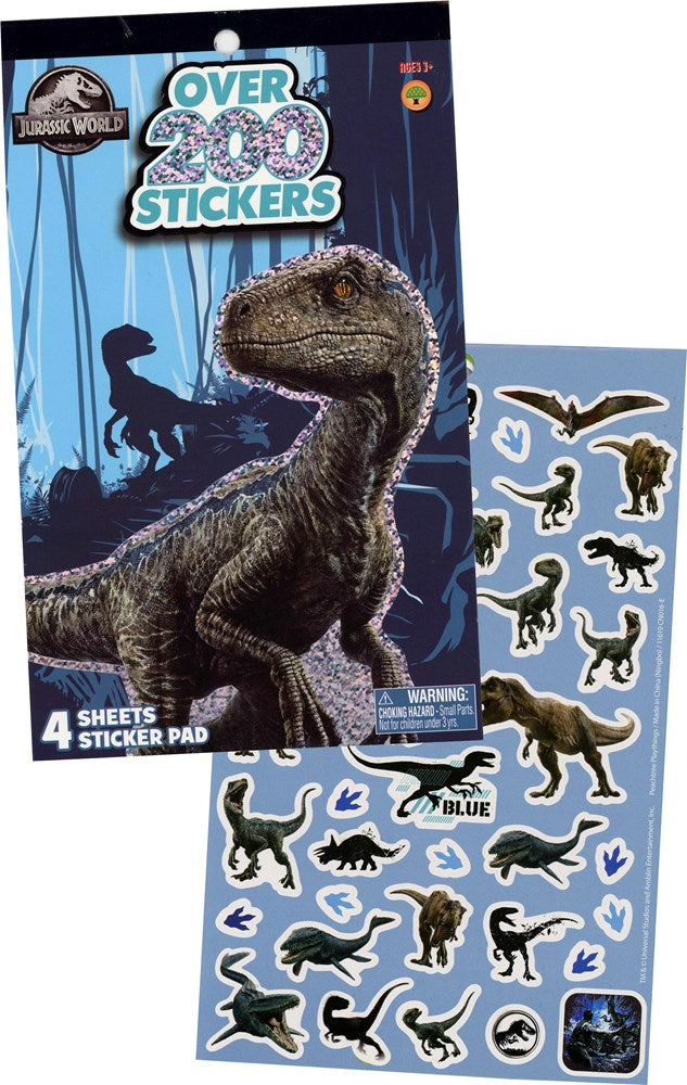 Jurassic World 4 Sheet Foil Cover Sticker Pad 200+ Stickers 5.75x.10x9.25