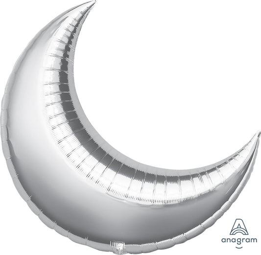 Anagram Silver Crescent Shape 26 inch Foil Balloon 1ct