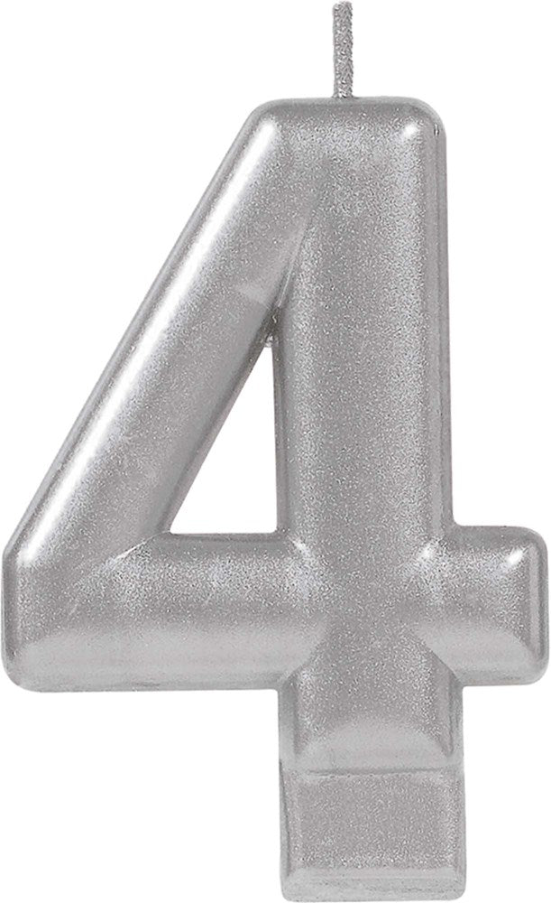 Numeral Candle No 4 - Silver