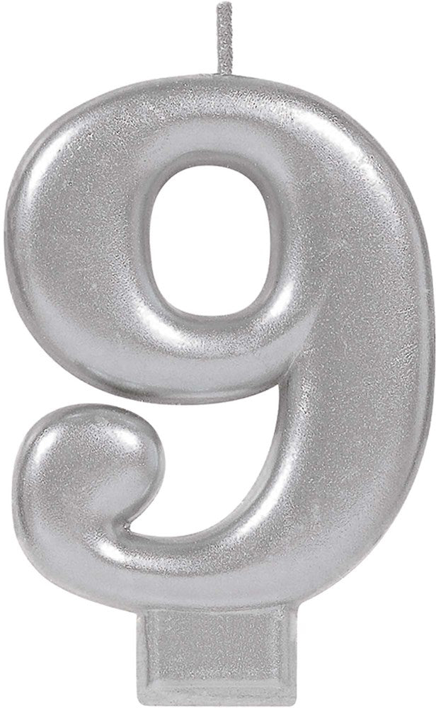 Numeral Candle No 9 - Silver