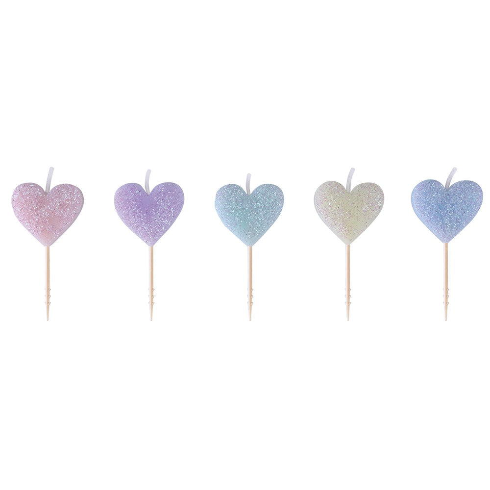 Birthday Candles Hearts - Glitter 5ct