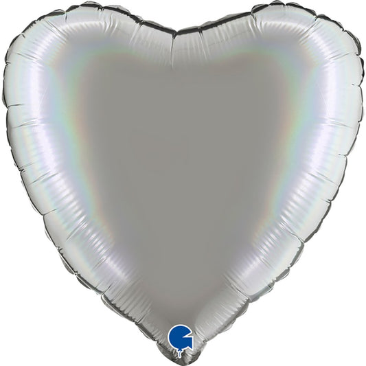 Grabo Platinum Pure Holographic Heart Globo de aluminio de 18 pulgadas
