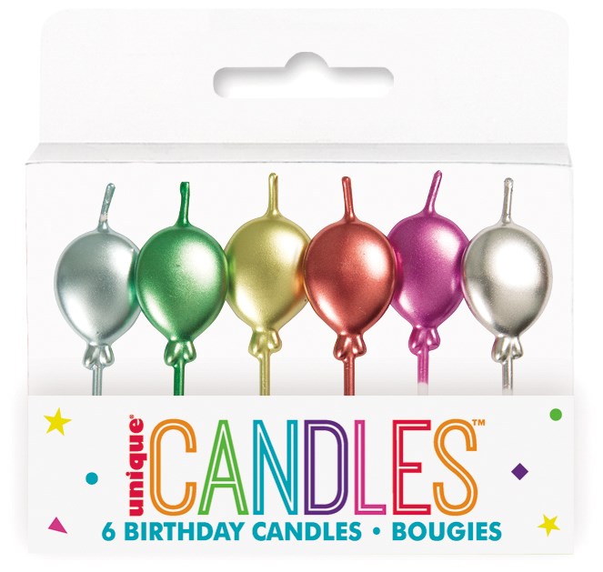 Birthday Balloon Metallic Pick Candle 6ct