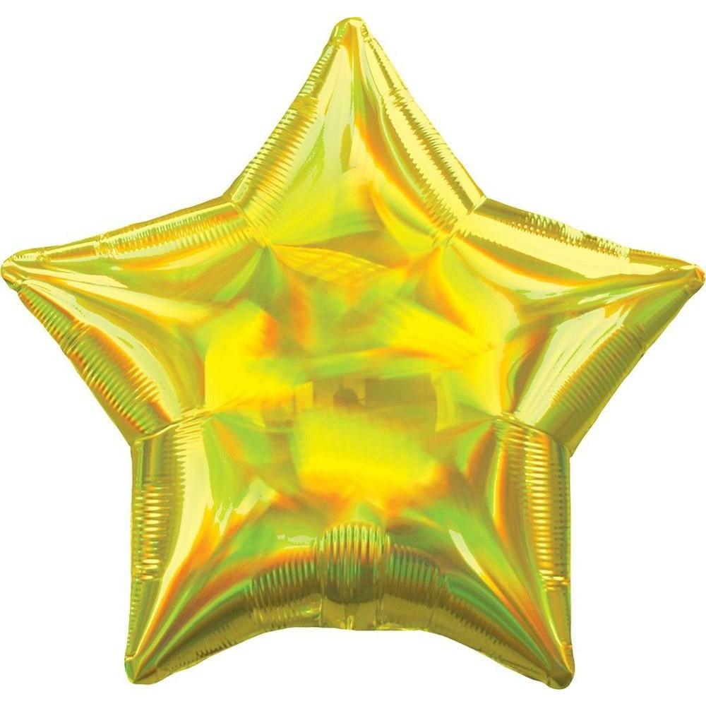 19in Iridescent Yellow Star Foil Balloon - Toy World Inc
