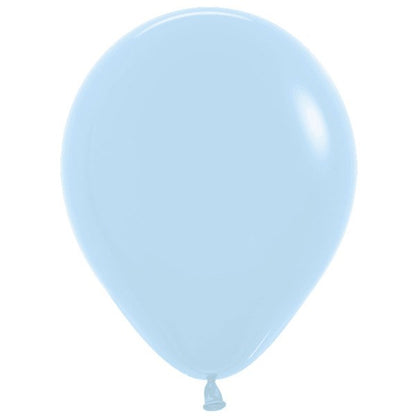 Light blue matte latex balloon, 12 inches, round shape with tied neck.