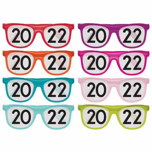 2022 New Years Printed Glasses Colorful Multipack 8ct. - Toy World Inc