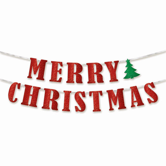 Merry Christmas Ribbon Banner with Glitter Letters