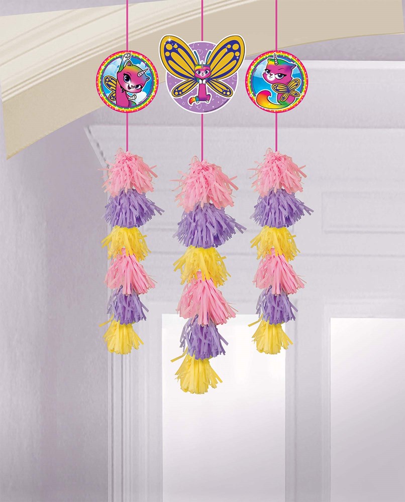 Rainbow Butterfly Unicorm Kitty Dangle Tassel Deco 3ct