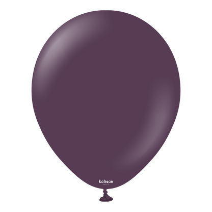 Plum-colored latex balloon, 18 inch round shape with glossy finish.