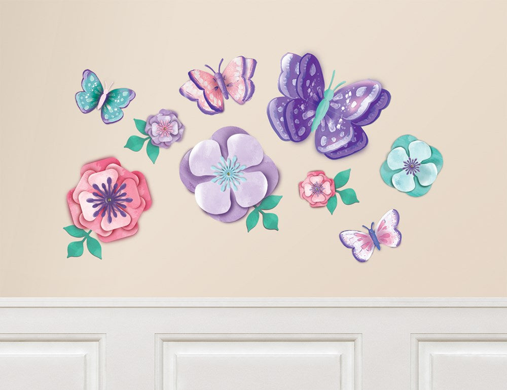 Decoración de pared de papel floral con aleteo
