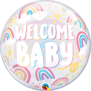 Qualatex - Globo de burbujas con diseño de arcoíris de bienvenida para bebé de 22.0 in, 1 unidad