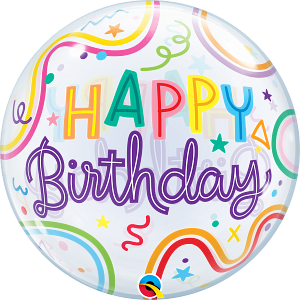 Qualatex 22 Inch Birthday Lines and Stars Bubble Balloon 1ct