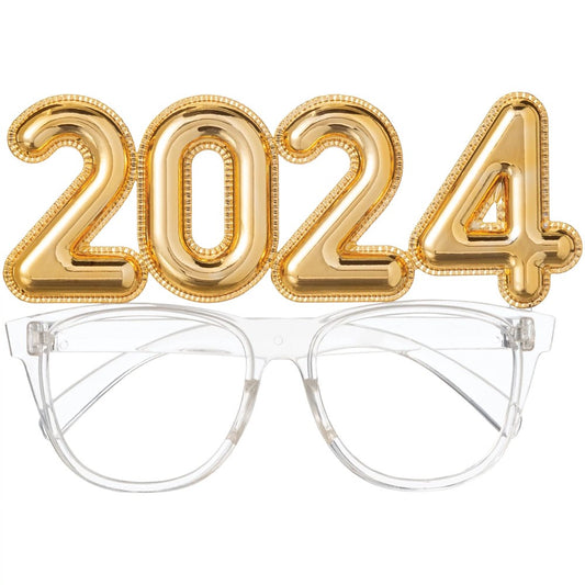 2024 Happy New Years Balloon Numbers Glasses in Gold