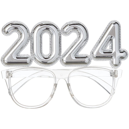 2024 Happy New Years Balloon Numbers Glasses in Silver