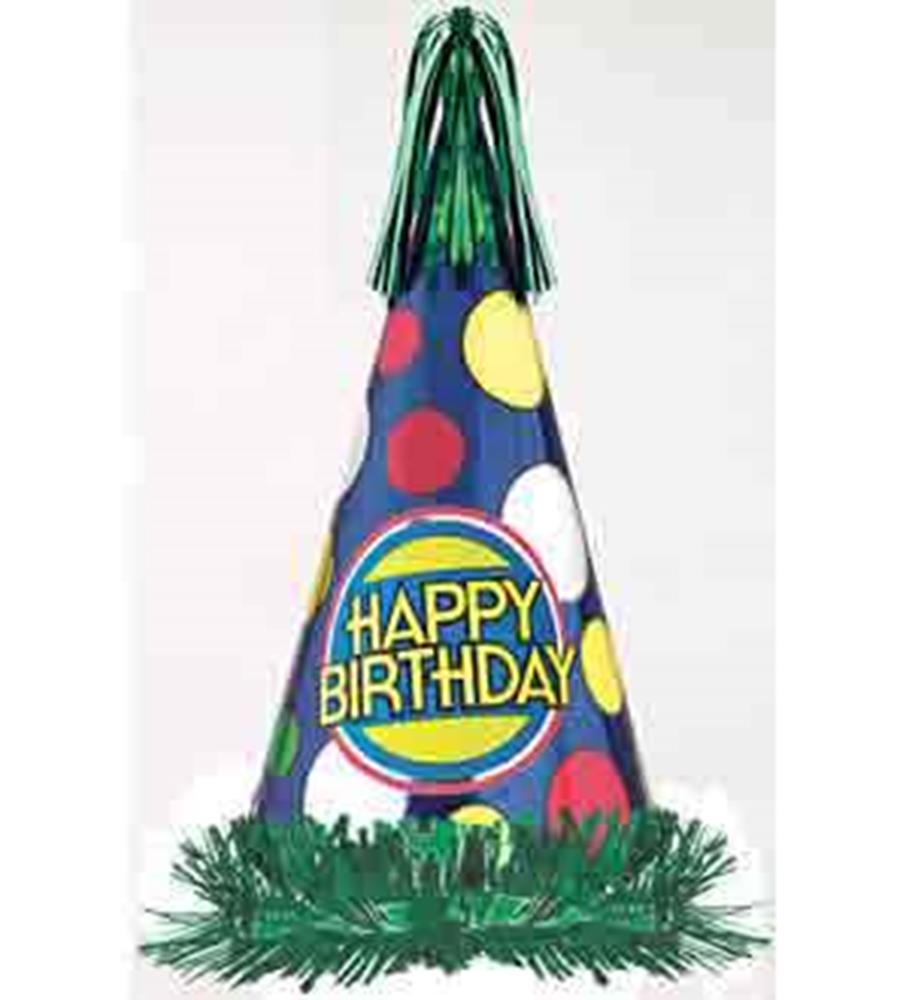 Bright Birthday Foil Fringe Cone Hat