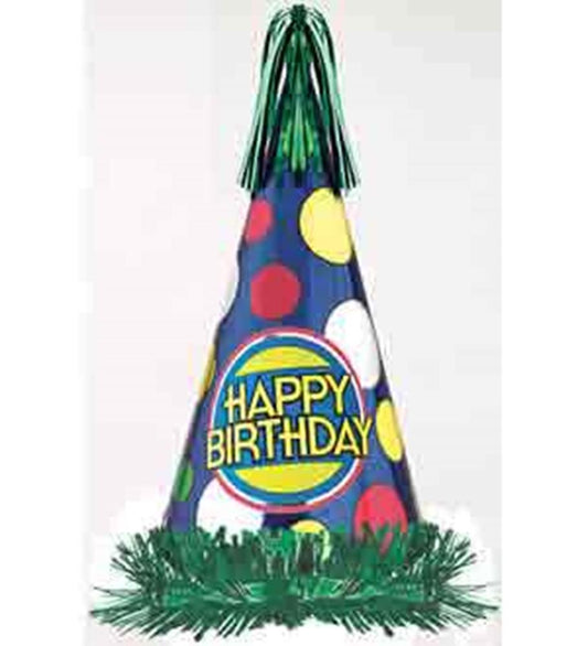 Sombrero de cono con flecos de lámina de cumpleaños brillante