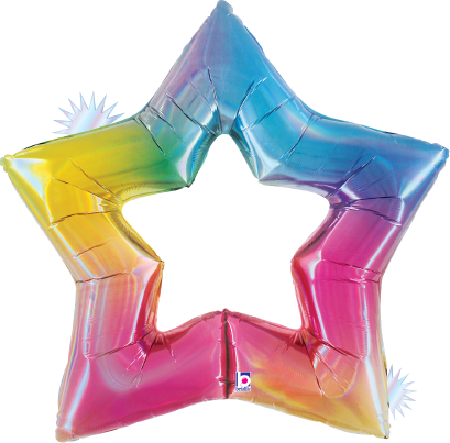 Betallic Linking Star Opal Rainbow 38 inch Shaped Foil Balloon Holographic Packaged 1ct