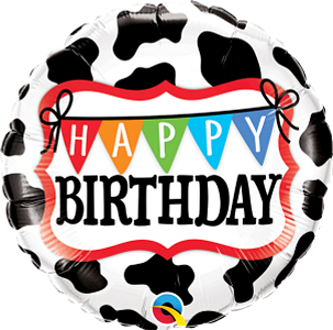Qualatex Globo de papel de aluminio de vaca Holstein de cumpleaños de 18 pulgadas, 1 unidad