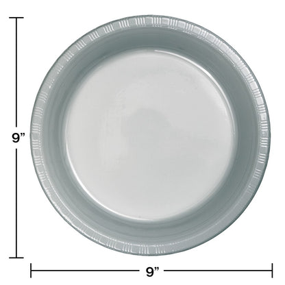 Shimmering Silver 9in Plastic Plate 20ct