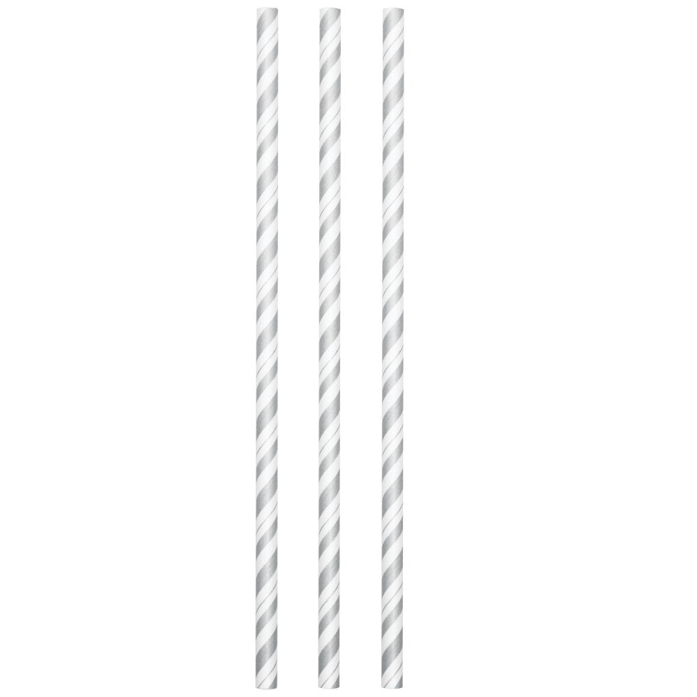 Silver-White Striper Paper Straws 24ct