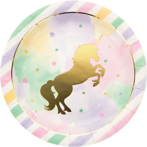 9in Plate 8ct Foil Stamped Unicorn Sparkle