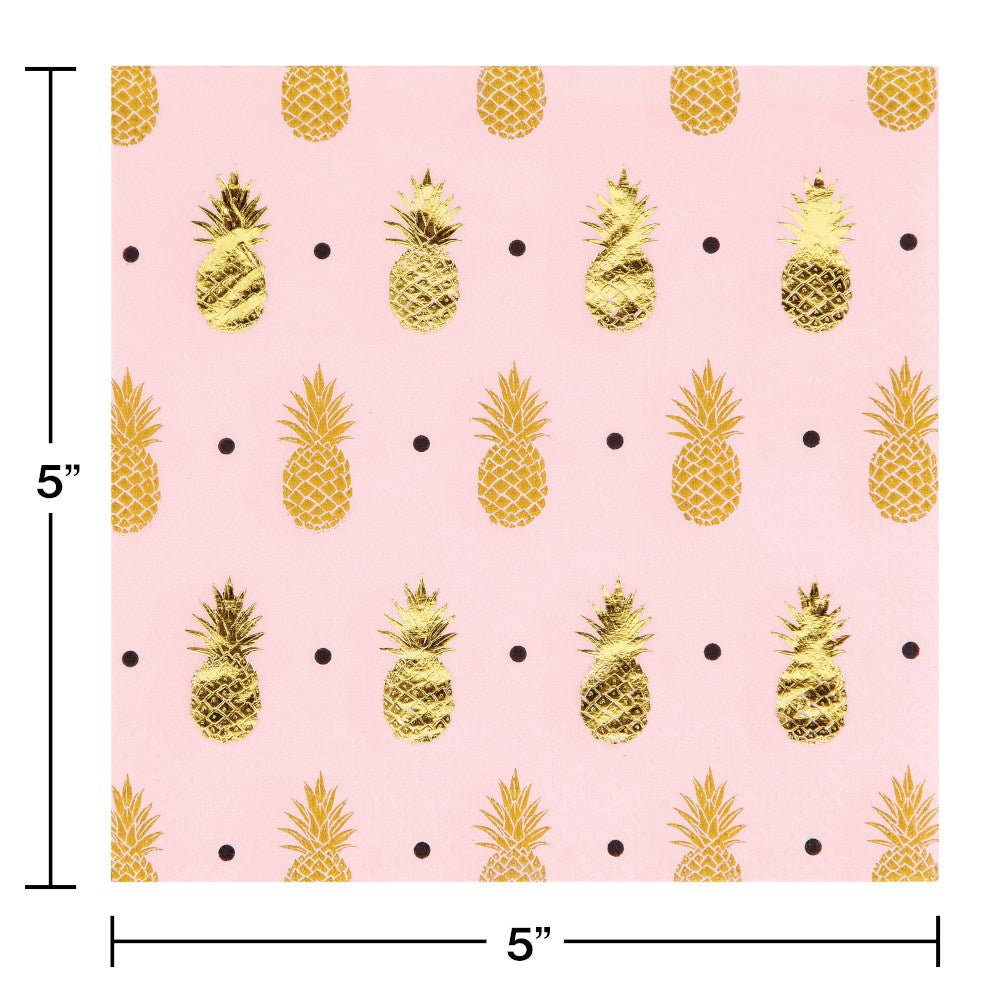 Pineapple Wedding Foil Stamped Beverage Napkin 16ct