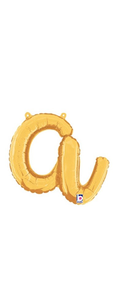 Betallic Script Letter "a" Gold 10 inch Air Filled Shaped Foil Balloon packed w/straw 1ct
