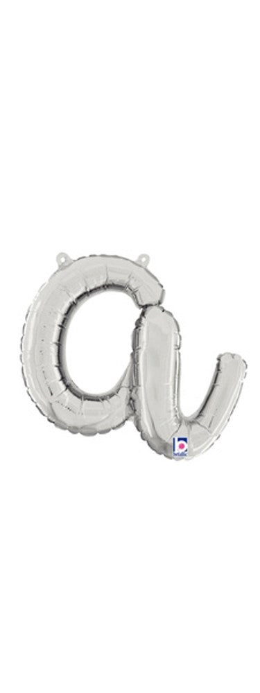 Betallic Script Letter "a" Silver 10 inch Air Filled Shaped Foil Balloon packed w/straw 1ct