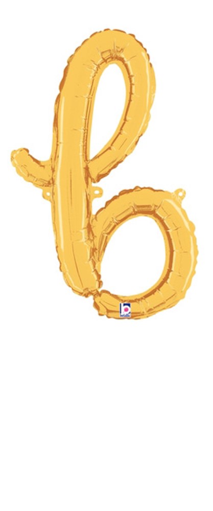 Betallic Script Letter "b" Gold 20 inch Air Filled Shaped Foil Balloon packed w/straw 1ct