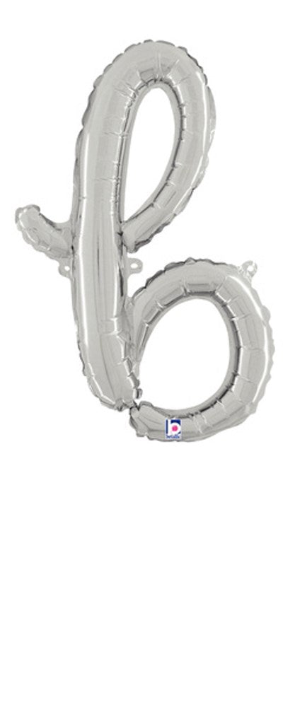 Betallic Script Letter "b" Silver 20 inch Air Filled Shaped Foil Balloon packed w/straw 1ct