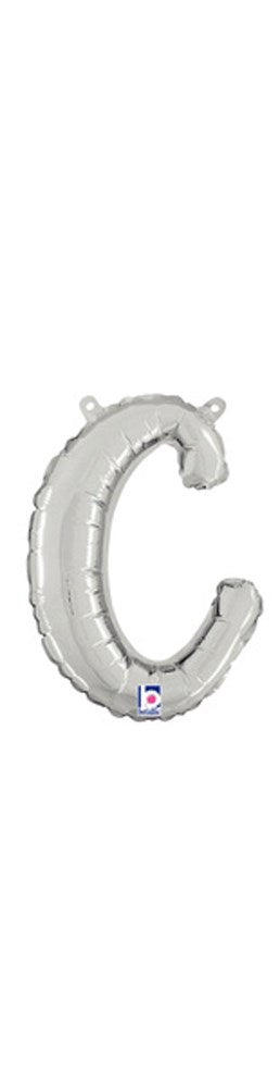 Betallic Script Letter "c" Silver 11 inch Air Filled Shaped Foil Balloon packed w/straw 1ct