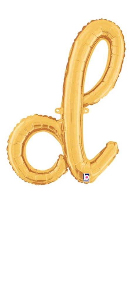 Betallic Script Letter "d" Gold 21 inch Air Filled Shaped Foil Balloon packed w/straw 1ct