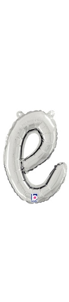 Betallic Script Letter "e" Silver 10 inch Air Filled Shaped Foil Balloon packed w/straw 1ct
