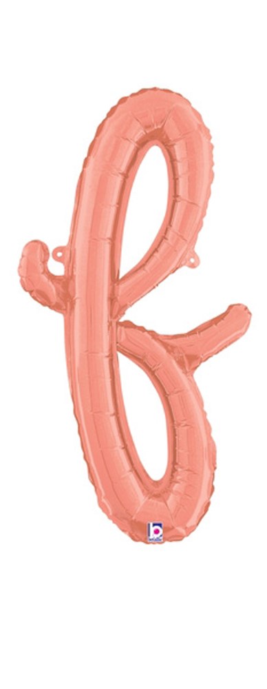 Betallic Script Letter "f" Rose Gold 22 inch Air Filled Shaped Foil Balloon packed w/straw 1ct