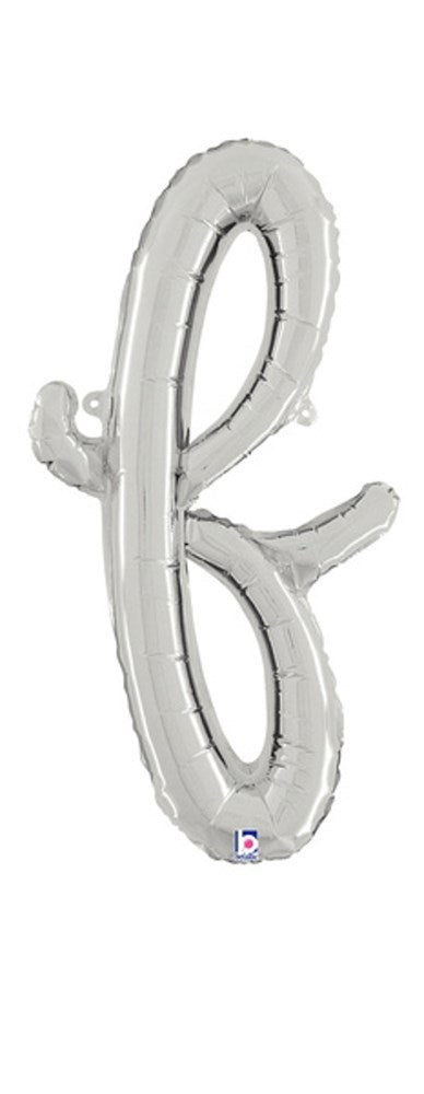 Betallic Script Letter "f" Silver 22 inch Air Filled Shaped Foil Balloon packed w/straw 1ct