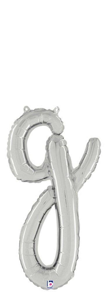 Betallic Script Letter "g" Silver 20 inch Air Filled Shaped Foil Balloon packed w/straw 1ct