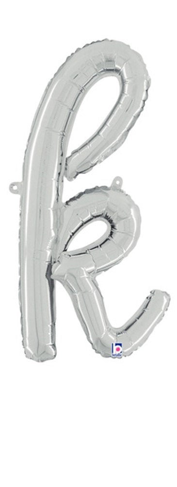 Betallic Script Letter "k" Silver 20 inch Air Filled Shaped Foil Balloon packed w/straw 1ct
