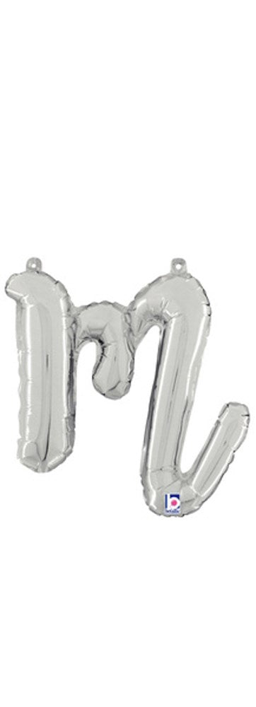 Betallic Script Letter "m" Silver 11 inch Air Filled Shaped Foil Balloon packed w/straw 1ct