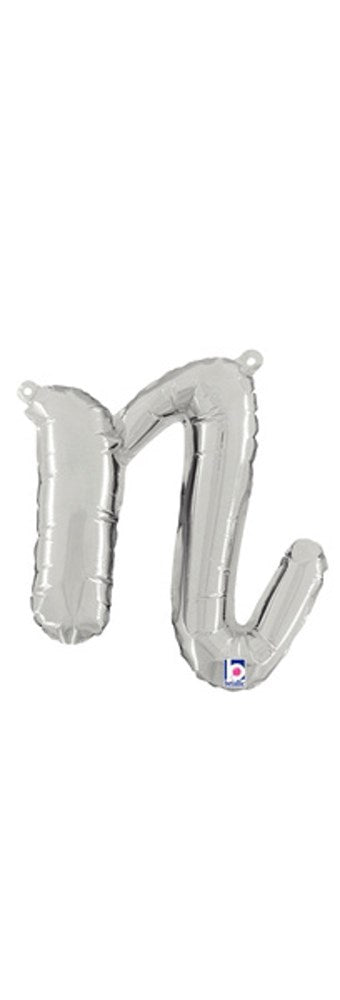 Betallic Script Letter "n" Silver 9 inch Air Filled Shaped Foil Balloon packed w/straw 1ct
