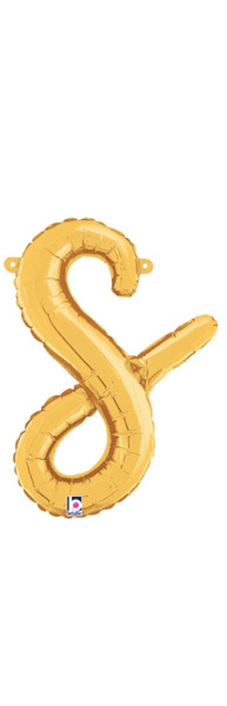 Betallic Script Letter "s" Gold 14 inch Air Filled Shaped Foil Balloon packed w/straw 1ct