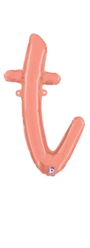 Betallic Script Letter "t" Rose Gold 18 inch Air Filled Shaped Foil Balloon packed w/straw 1ct