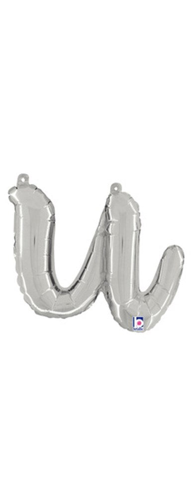 Betallic Script Letter "u" Silver 12 inch Air Filled Shaped Foil Balloon packed w/straw 1ct