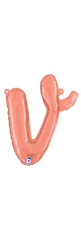 Betallic Script Letter "v" Rose Gold 10 inch Air Filled Shaped Foil Balloon packed w/straw 1ct