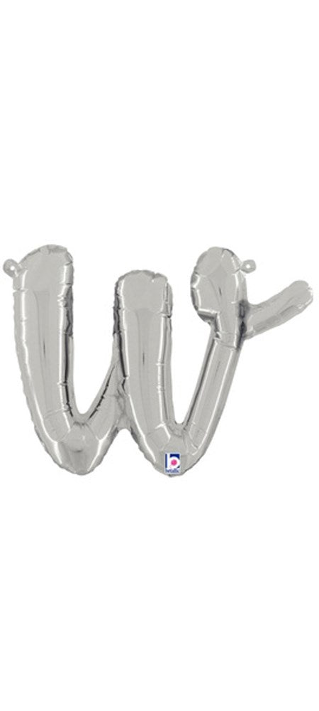 Betallic Script Letter "w" Silver 13 inch Air Filled Shaped Foil Balloon packed w/straw 1ct