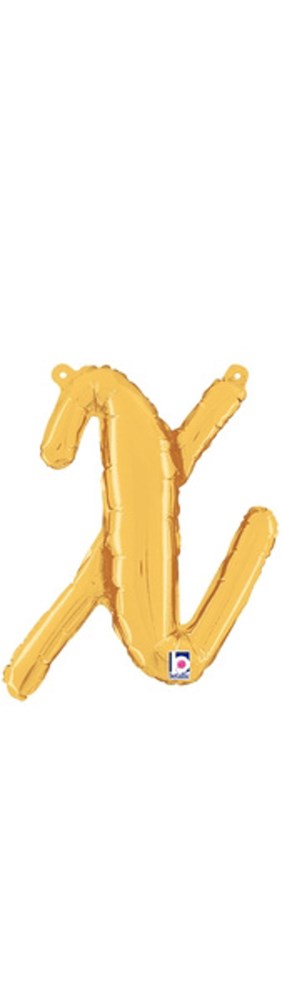 Betallic Script Letter "x" Gold 15 inch Air Filled Shaped Foil Balloon packed w/straw 1ct