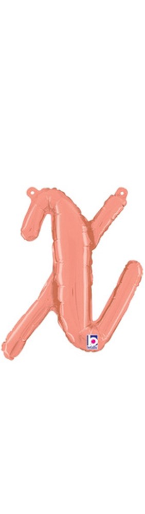 Betallic Script Letter "x" Rose Gold 15 inch Air Filled Shaped Foil Balloon packed w/straw 1ct
