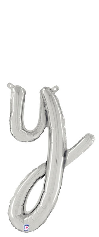 Betallic Script Letter "y" Silver 19 inch Air Filled Shaped Foil Balloon packed w/straw 1ct